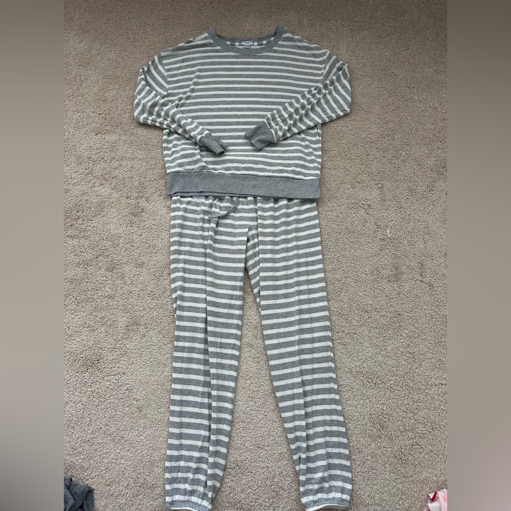 Splendid Gray and Cream Striped Pajama Set